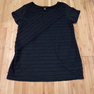 Black Mesh Detail Overlay Fitted Top